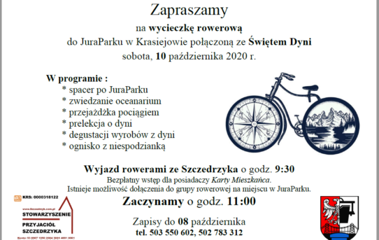 Zapraszamy - 10.10.2020 na wycieczkę rowerową do JuraParku połączoną z Świętem Dyni